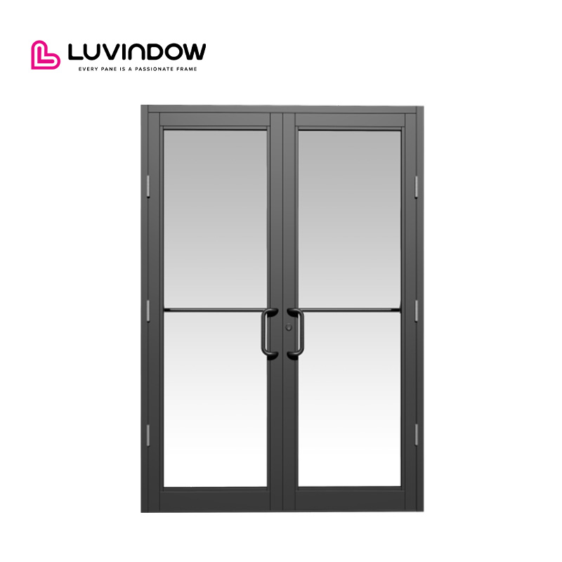 Luvindow Durable Aluminum Commercial Exterior Storefront Doors With Thermal Break Energy Efficient Hurricane Impact Glass