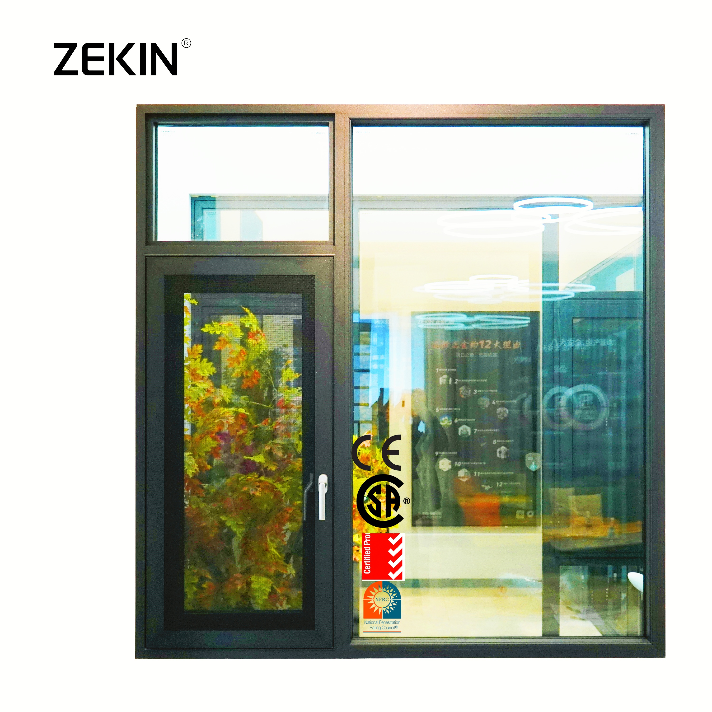 ZEKIN Customized Double Glazed Tempered Aluminium Glass Casement Windows Modern Swing Louver for Living Room Thermal Break