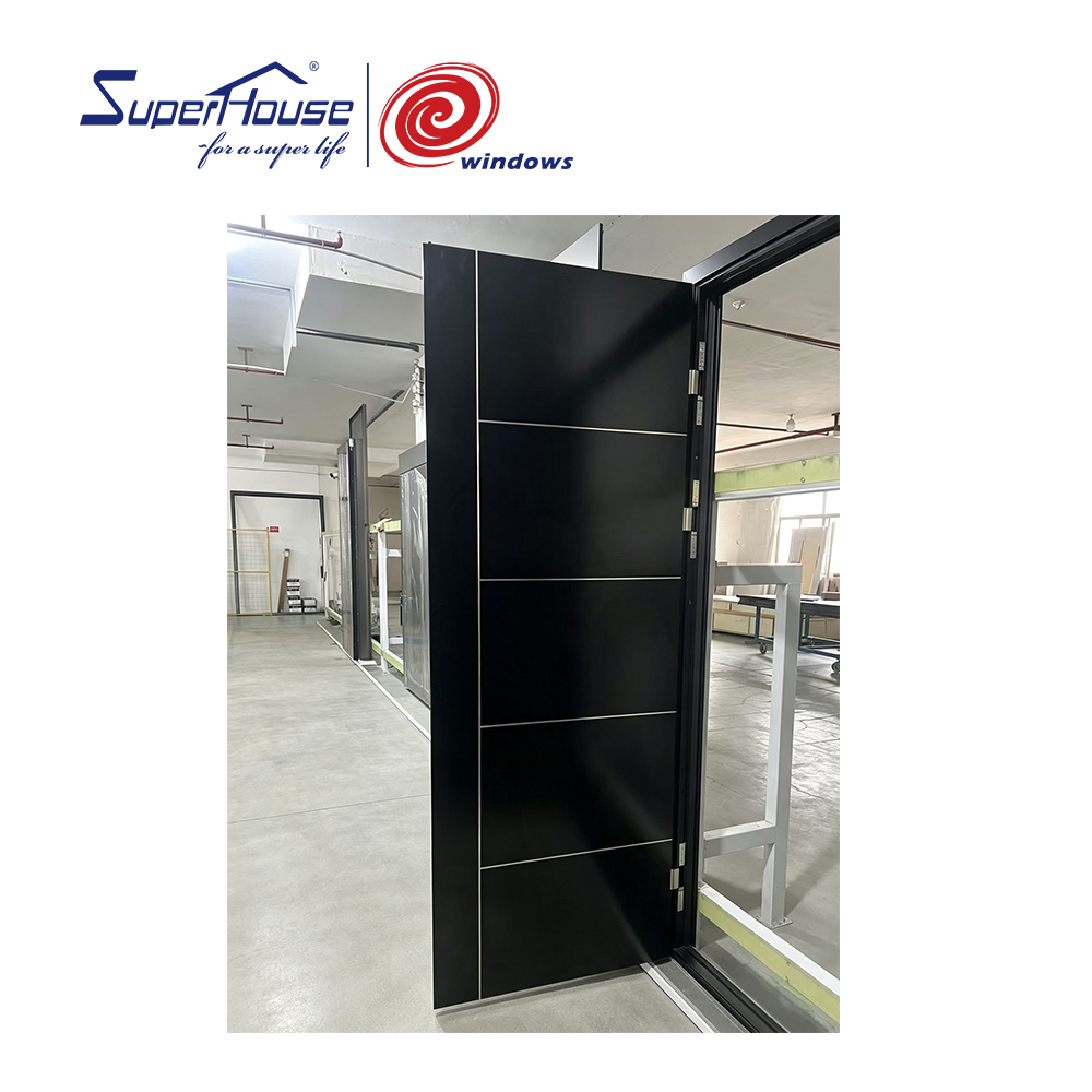 Modern Style Aluminum Double Entry Door Custom Design Exterior Front Door With Smart Lock Long Pull Handle For Luxury Villa