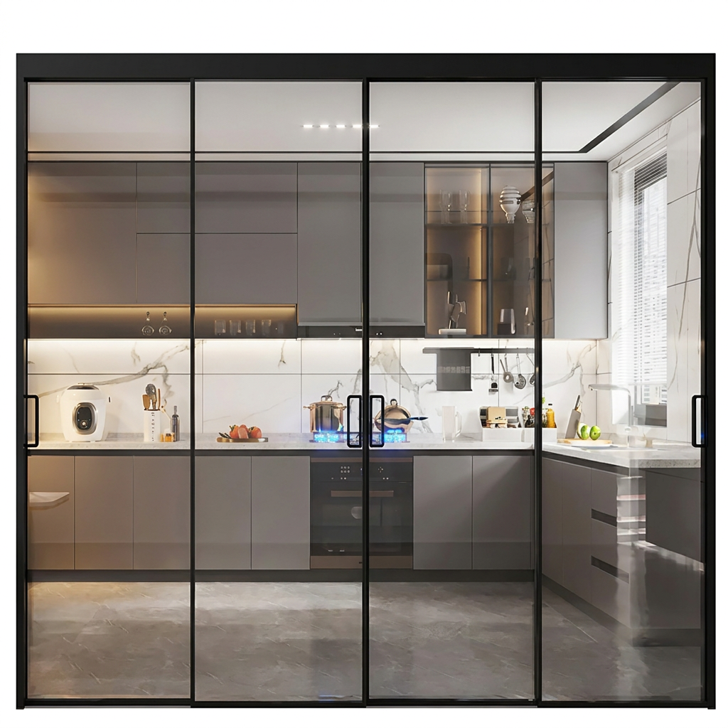 Thermal Break Aluminum Sliding Door Narrow Frame Flush Design Tempered Hollow Glass Low-E Soundproof for Villa Balcony