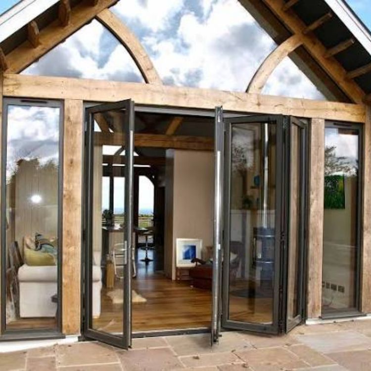 Modern Aluminum Folding Door Double Glazed Tempered Glass Soundproof for Kitchen Living Room Partition Villa Apartment