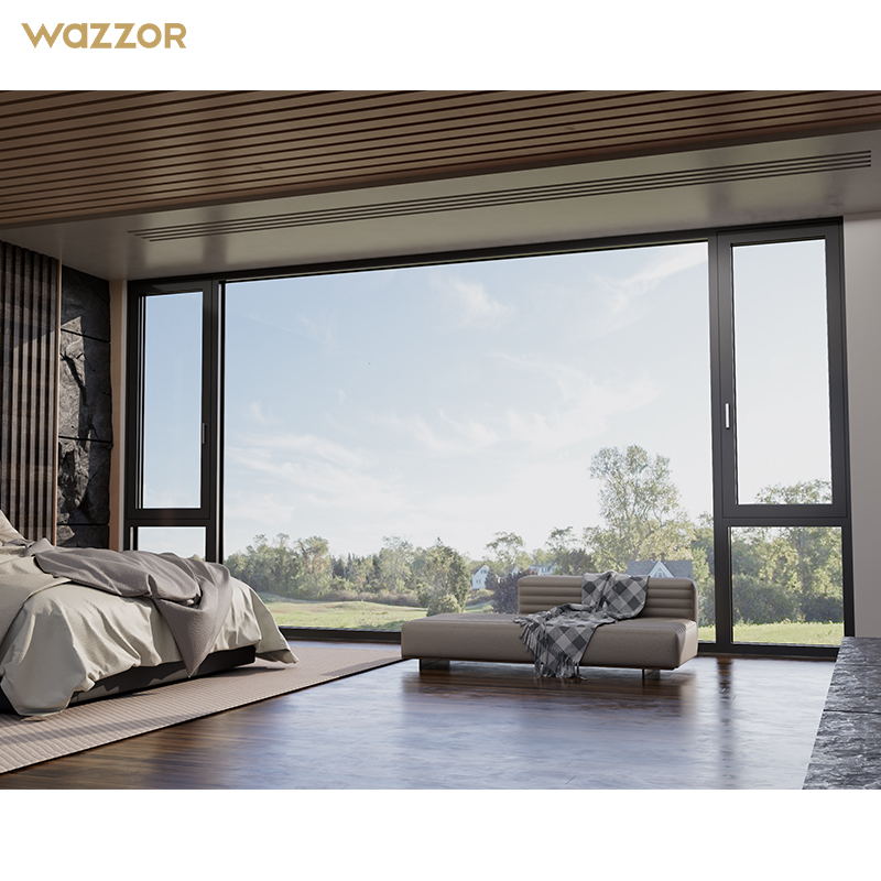 Wazzor Clear Burglar-Proof Interior Alloy Balcony Glass Casement Window Aluminum Frame Bullectproof Screen For Hotels Basements