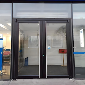 Commercial Double Doors KFC Waterproof Supermarket Storefront Shop Black Double Glaze Aluminum Entry Exterior Commercial Door