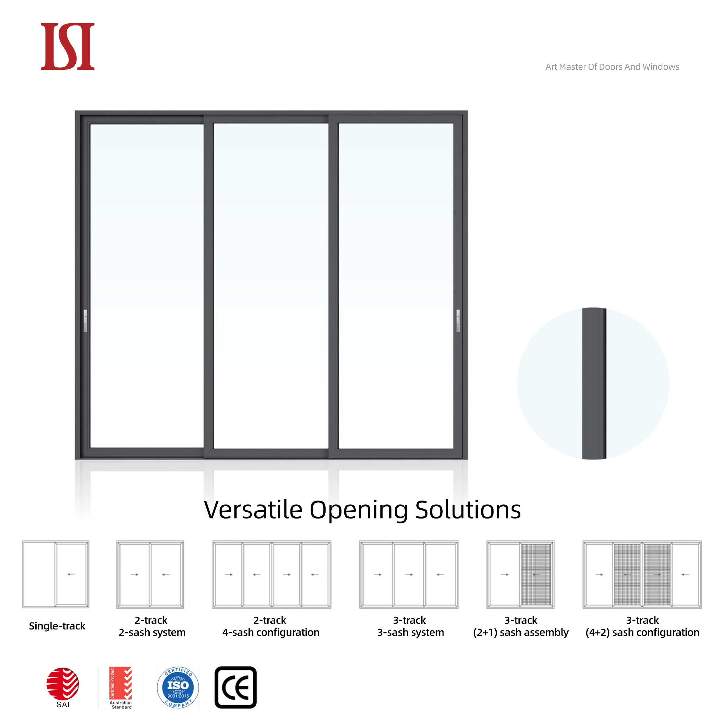 Top Brand High Quality Modern Minimalist Aluminum Glass Sliding Sound Insulation Energy Saving Exterior Outdoor Patio Villa