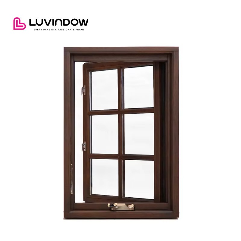 Luvindow Premium Aluminum Clad Wood Windows for Houses Double Tempered Glass Heat Insulated Crank Open Wooden Windows