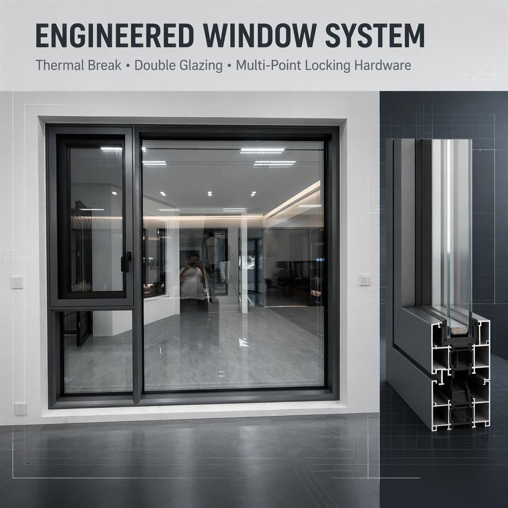 120 Series Casement Window Center Fixed Side Open Thermal Break Aluminum Window