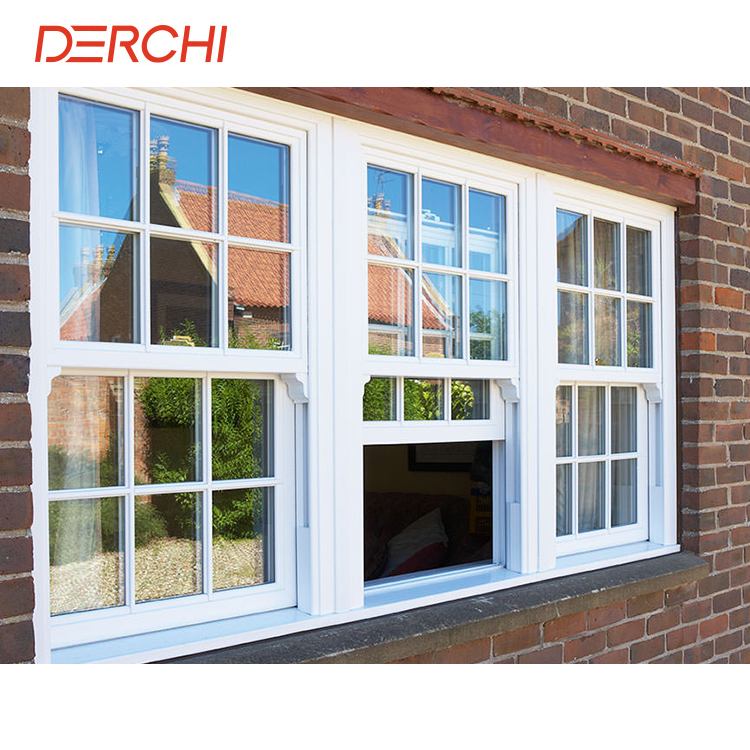 Derchi American Style Aluminum Alloy Single Hanging Vertical Sliding Window Pit Hurricane Sash Window
