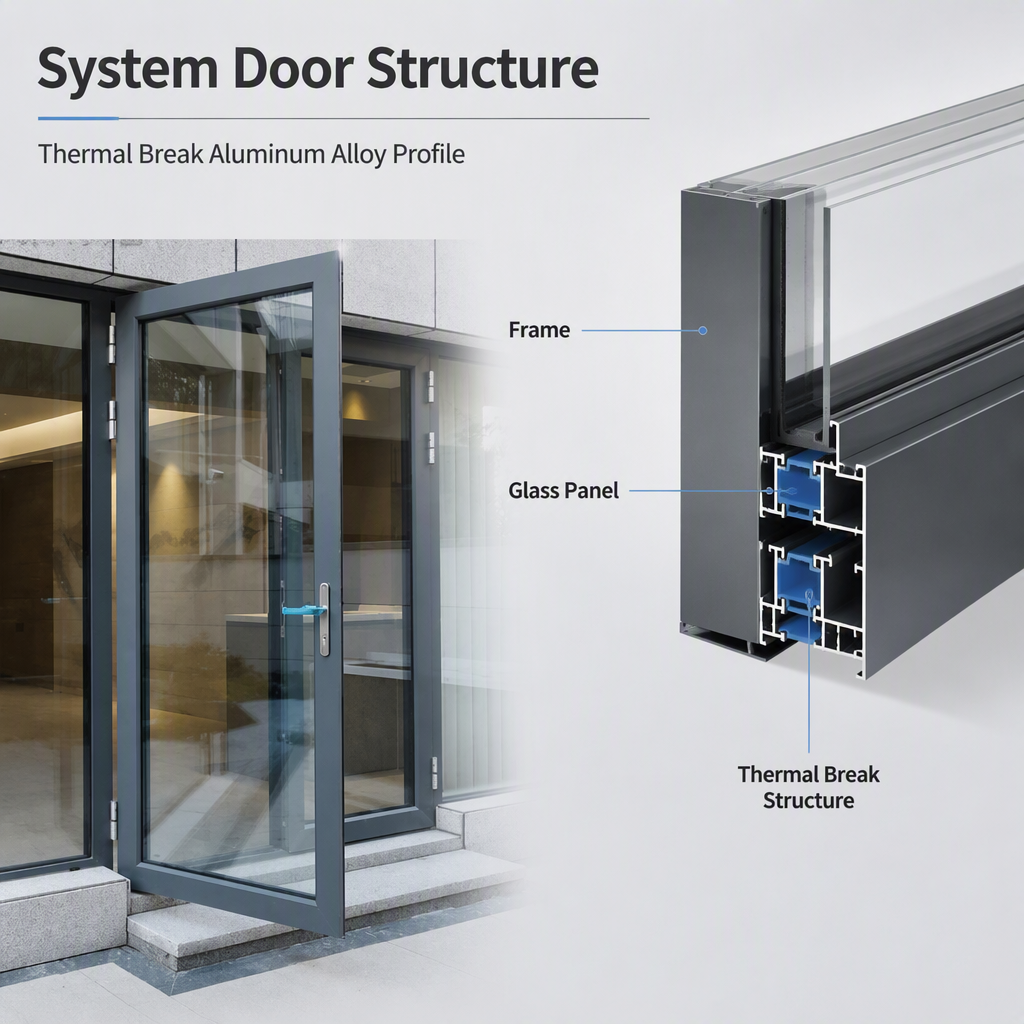 Thermal Break Aluminum Swing Door Aluminum Alloy Frame Glass Entry Door Custom Size Color for Hotel Apartment Projects
