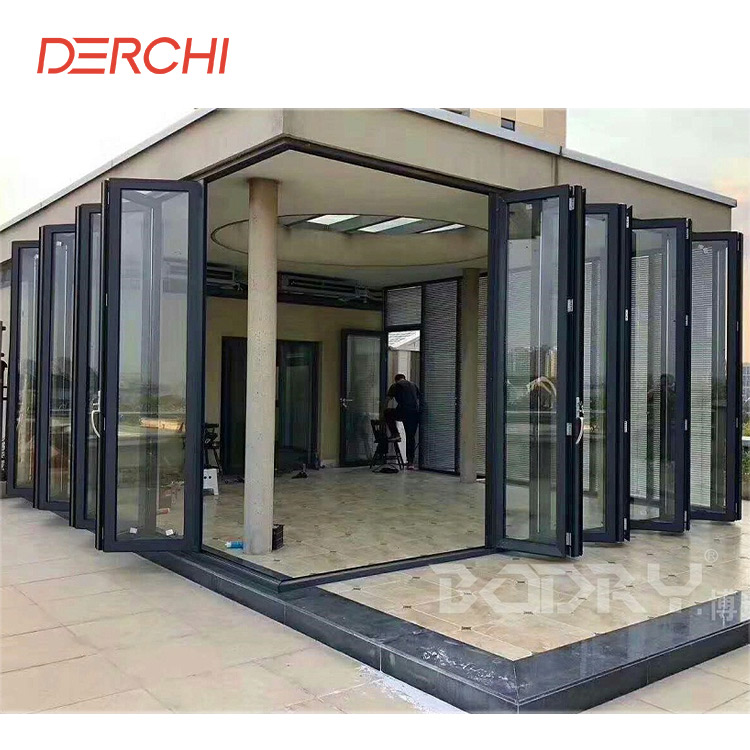 Aluminum Outdoor Patios Folding Door Heat Insulation Energy Efficient Bifold Door Modern Style Accordion Door