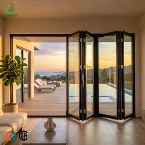 Topbright Modern Black Slim Narrow Frame Aluminum Double-layered Tempered Glass Bi-fold Folding Patio Doors Soundproof Kitchen