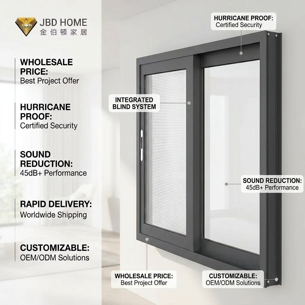 JBD Custom-made Modern Horizontal Sliding Folding Screen Double Tempered Glass Foshan Aluminum Alloy House Building Windows