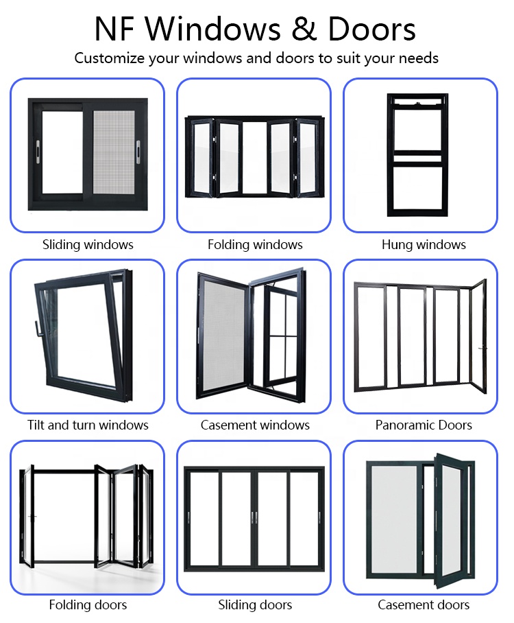 Foshan America Aluminum Tempered Glass Glass Waterproof French Black Windows and Doors Custom Design Doule Single Hung Windows