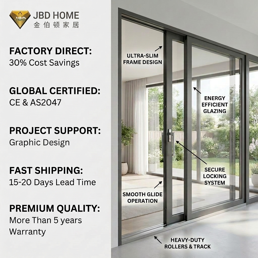 Heavy Duty Customizable Villa Apartment Windproof Sliding Doors Panoramic Design Insulated Tempered Glass Aluminum Construction