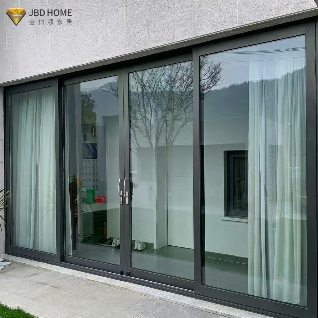 Heavy Duty Customizable Villa Apartment Windproof Sliding Doors Panoramic Design Insulated Tempered Glass Aluminum Construction