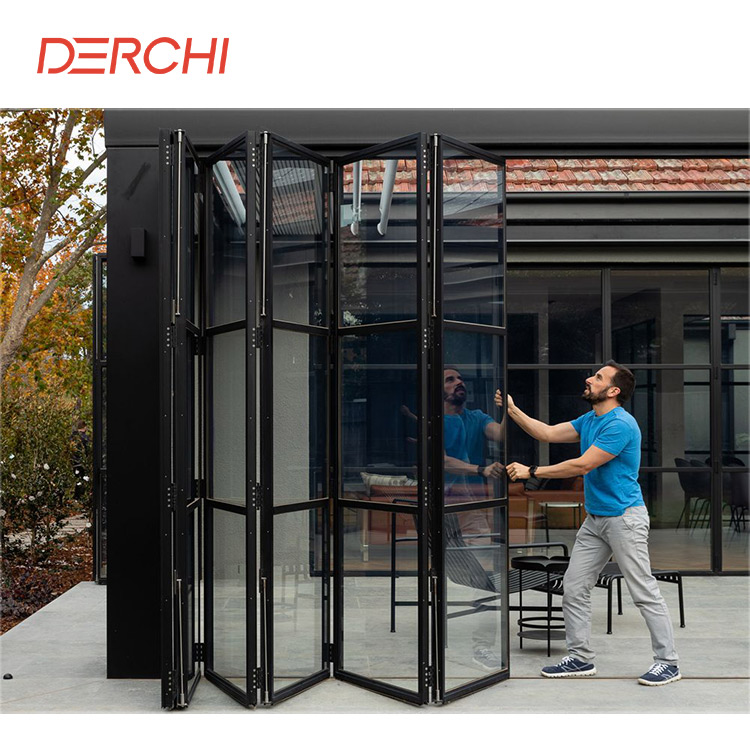 Aluminum Outdoor Patios Folding Door Heat Insulation Energy Efficient Bifold Door Modern Style Accordion Door