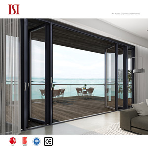 Top Brand Extra Wide Aluminum Tempered Glass Foldable Space Partition Modern Folding Door System for Kitchen Living Room Villa
