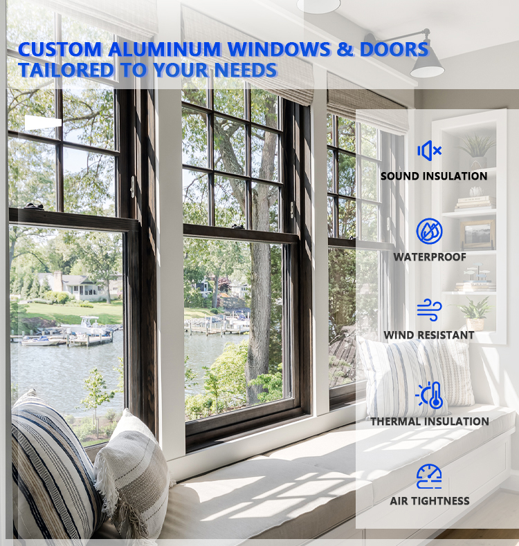 AMJ NFRC Csa AS2047 Modern Replacement windows Aluminum Door and Window Aluminum Vertical Sliding Window Double Hung Window