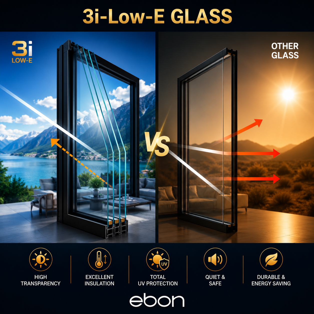 Modern Design Villa Triple Panel Double Glazed Tempered Glass Aluminum Casement Window