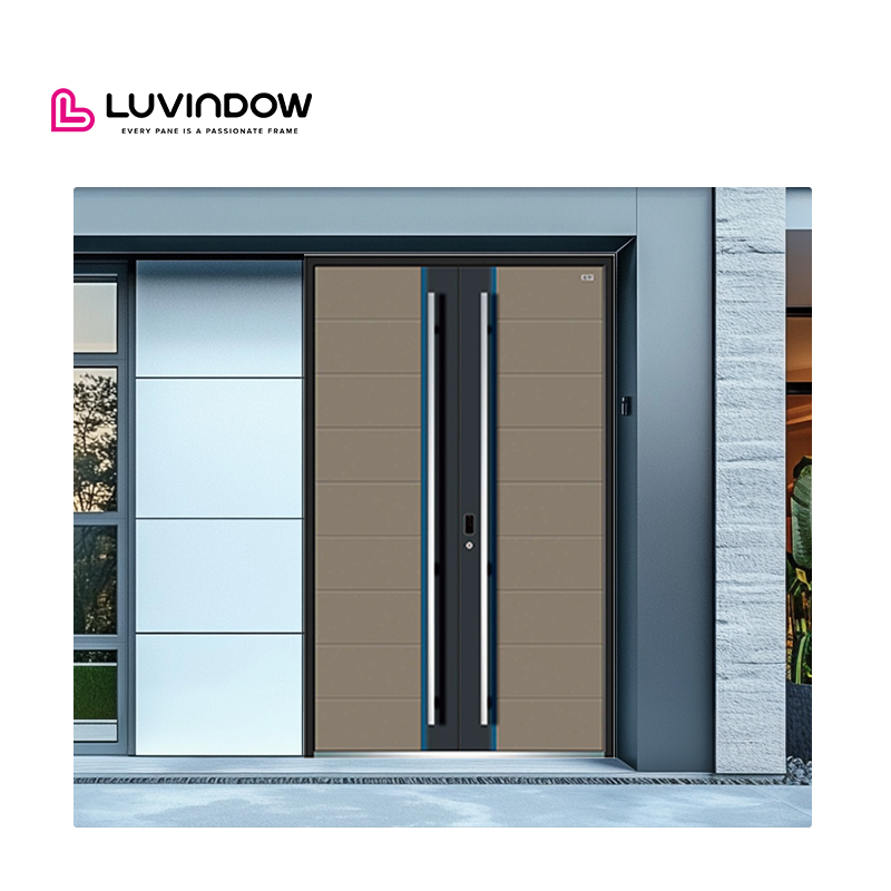 Exterior Residential Aluminum Security Doors Hurricane Impact Heat Insulated Aluminum Glass Front Entry Doors