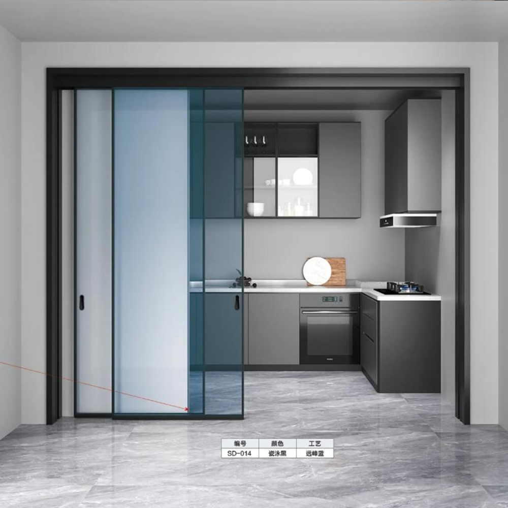 Modern Crittall Style Aluminum Sliding Door Black Frame Industrial Grid Design Double Glazed Thermal Insulation Interior Patio
