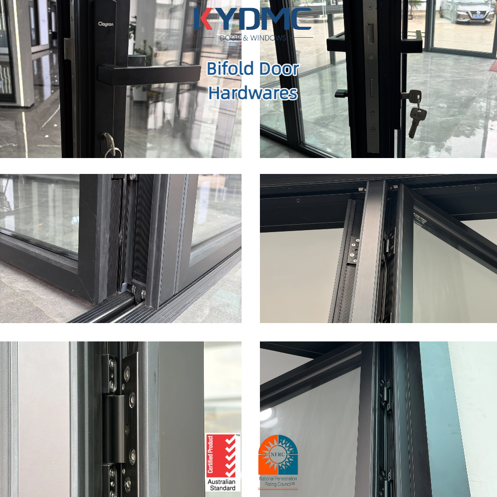 Thermal Break Exterior Bi Folding Door Aluminum Patio Bifold Doors Outdoor Garden Black Frame Accordion Folding Glass Door