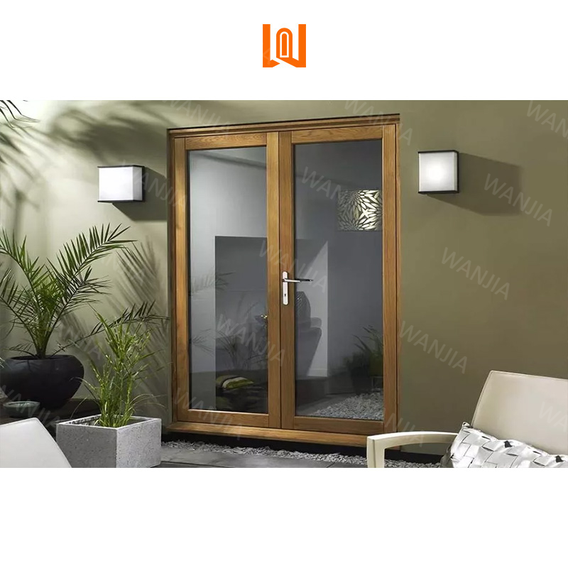 Factory Direct Custom Exterior Front Entry Doors House Residential Aluminum Wood French Doors Patio Aluminum Clad Double Doors