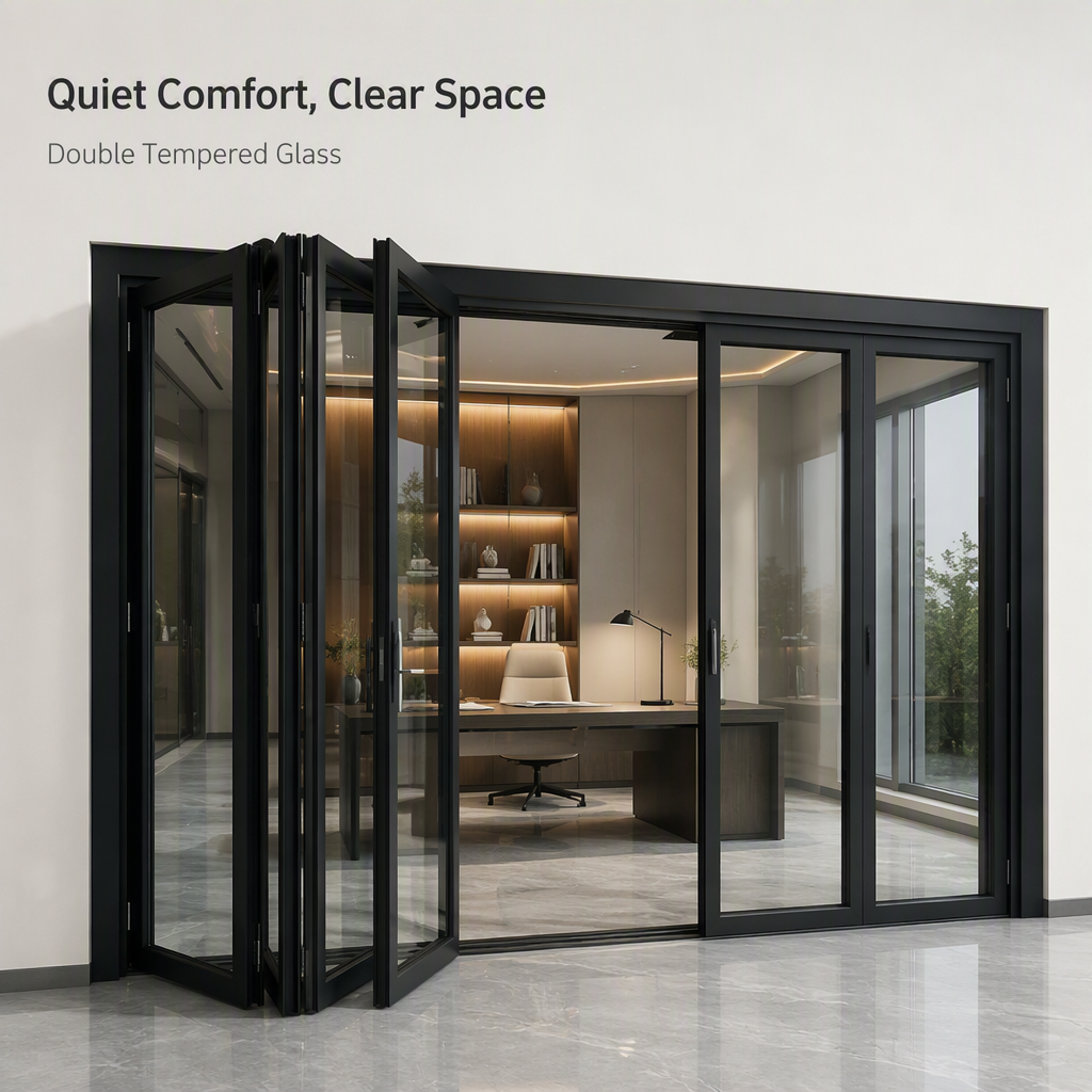 Folding Door Aluminum Alloy Frame Bi-fold Doors Custom Exterior Patio Sliding Glass Aluminum Folding Door