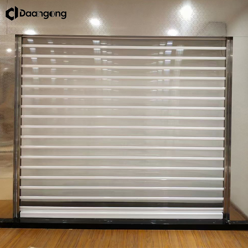 Crystal Tambour Style Rolling Door for Jewelry Displays with Frosted Polycarbonate and Soft Close Mechanism