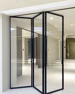 Customized Chinese Standard Indoor Warehouse Minimalist Windproof Aluminum Double Tempered Glass Kitchen Double Folding Door
