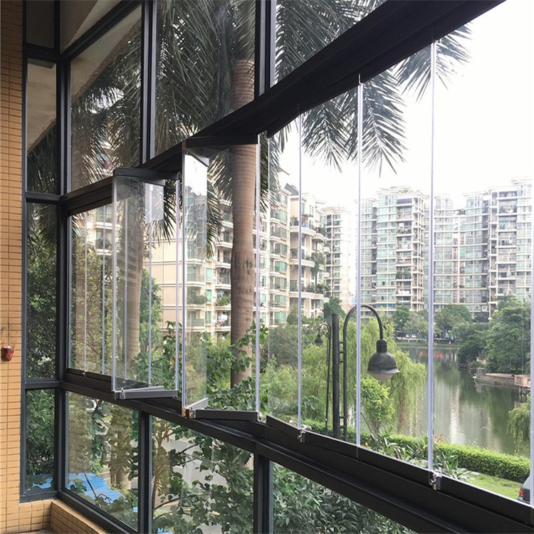 Arch Fold Balcony Glazing Folding Frameless Double Glass Window With Thermal Break