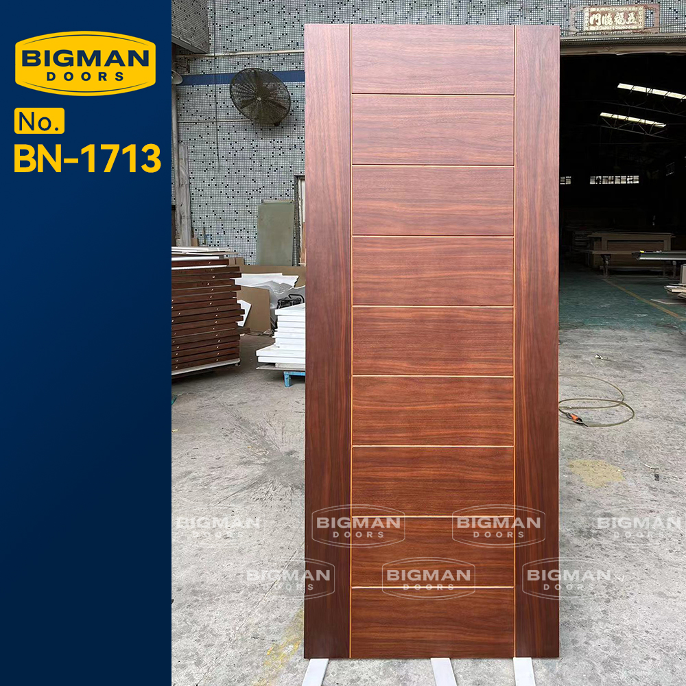 North America Residential Oak Modern Solid Wood Horizontal Multi-Panel Waterproof Interior Door For Bathroom