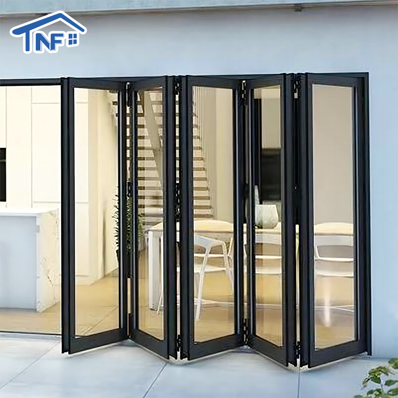 NFRC Certified Large Aluminum Folding Door Tempered Glass Household Design With Modern Style Foldable For Villa Application