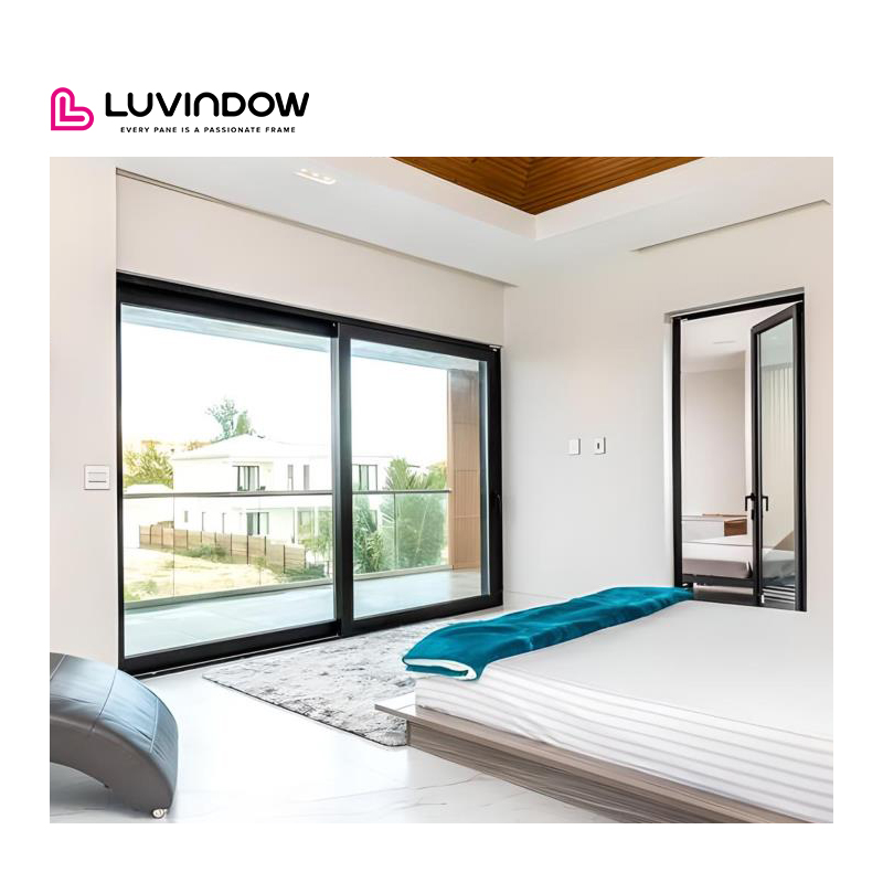 Narrow Frame Double Tempered Glass Aluminum and Glass Partition Slide Systems Modern Doors Sliding Glass Doors