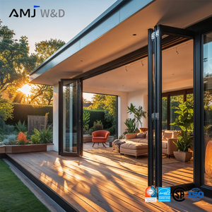 Residential Project Aluminum Bifold Doors Insulated Glass Accordion Folding Door For Luxury Villa Courtyard