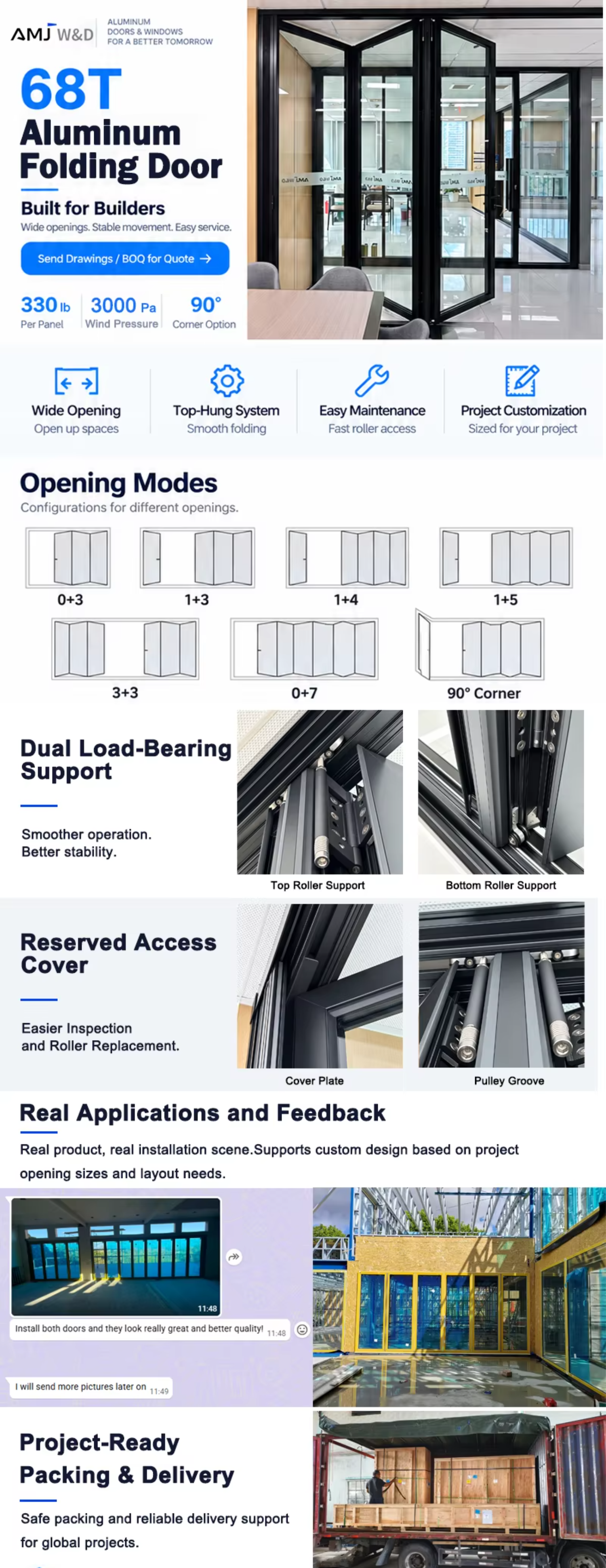 Residential Project Aluminum Bifold Doors Insulated Glass Accordion Folding Door for Luxury Villa Courtyard