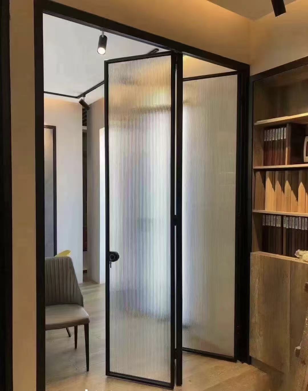 Customized Chinese Standard Indoor Warehouse Minimalist Windproof Aluminum Double Tempered Glass Kitchen Double Folding Door