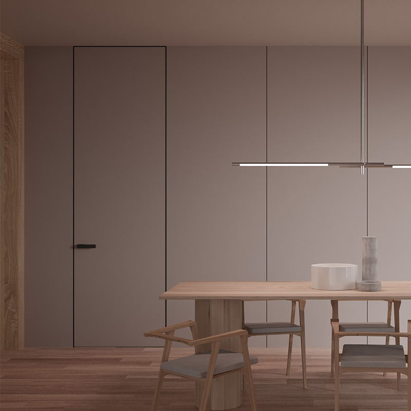 Contemporary Apartment Use Hidden Frame Laminate Melamine Board Aluminium Alloy Door Impact Resistant Flush Wall Interior Door