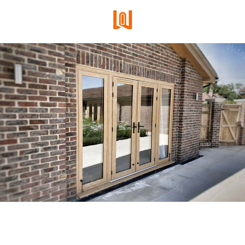 Factory Direct Custom Exterior Front Entry Doors House Residential Aluminum Wood French Doors Patio Aluminum Clad Double Doors