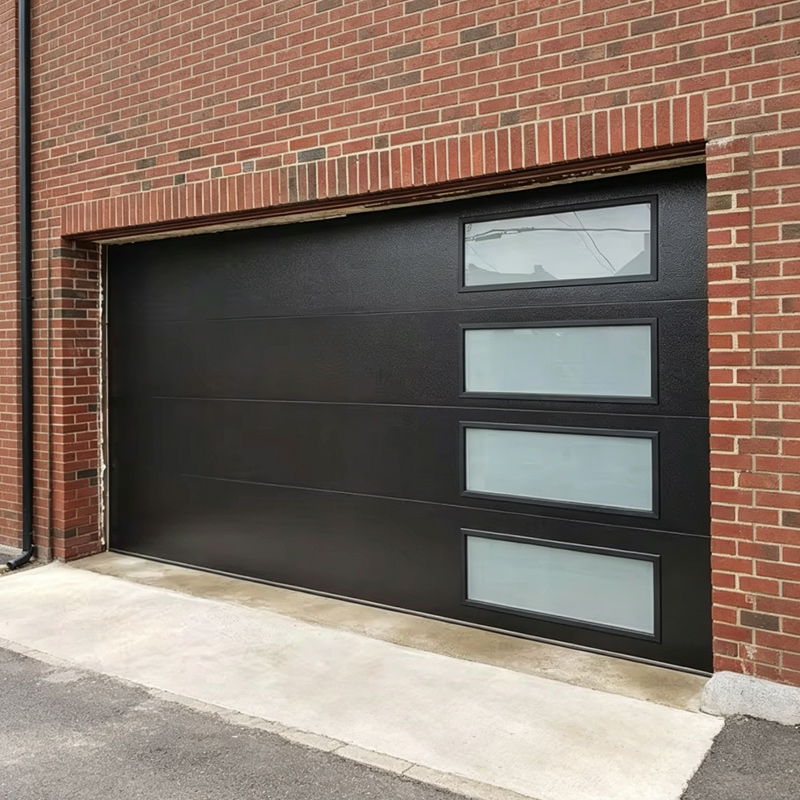 Customizable Sectional Garage Door With Aluminum Frame And Frosted Privacy Glass For Apartment Complex And Residential Use