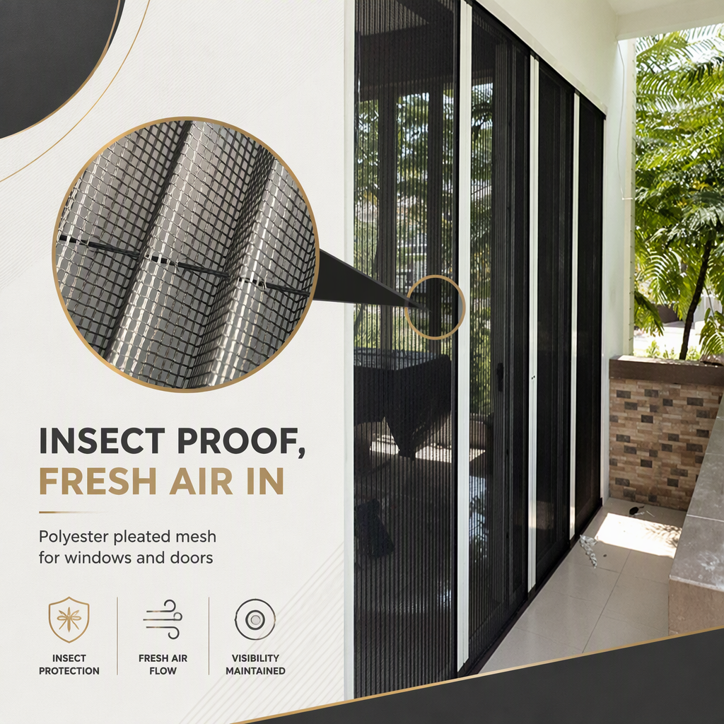 High Quality Aluminium Alloy Frame Sliding Door and windows Polyester Plisse Pleated Folded Mosquito Net Fly Screen Mesh