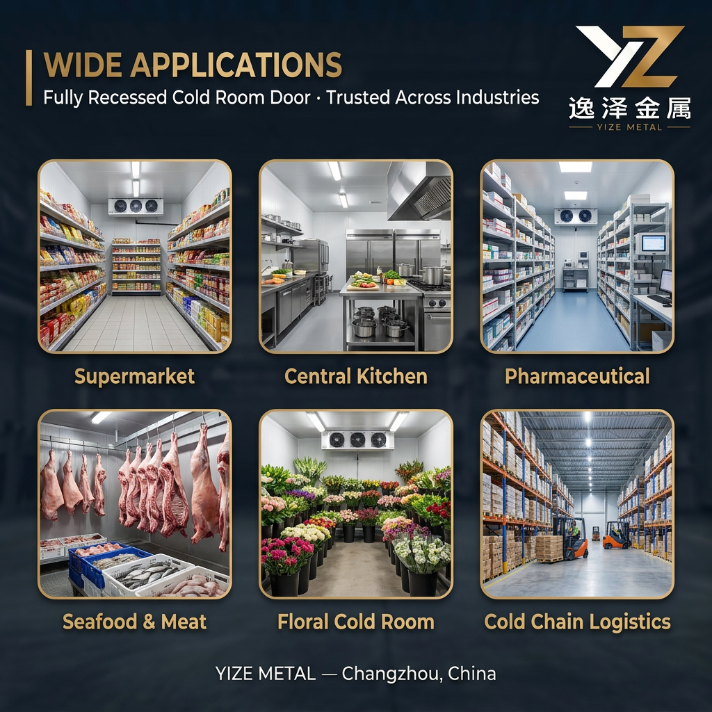 Heavy Duty Flushing Refrigerated Door Aluminum Alloy PVC Insulated Fully Embedded Modern Design Side Opening Industrial