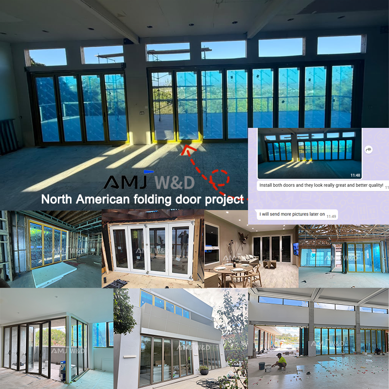 Residential Project Aluminum Bifold Doors Insulated Glass Accordion Folding Door For Luxury Villa Courtyard