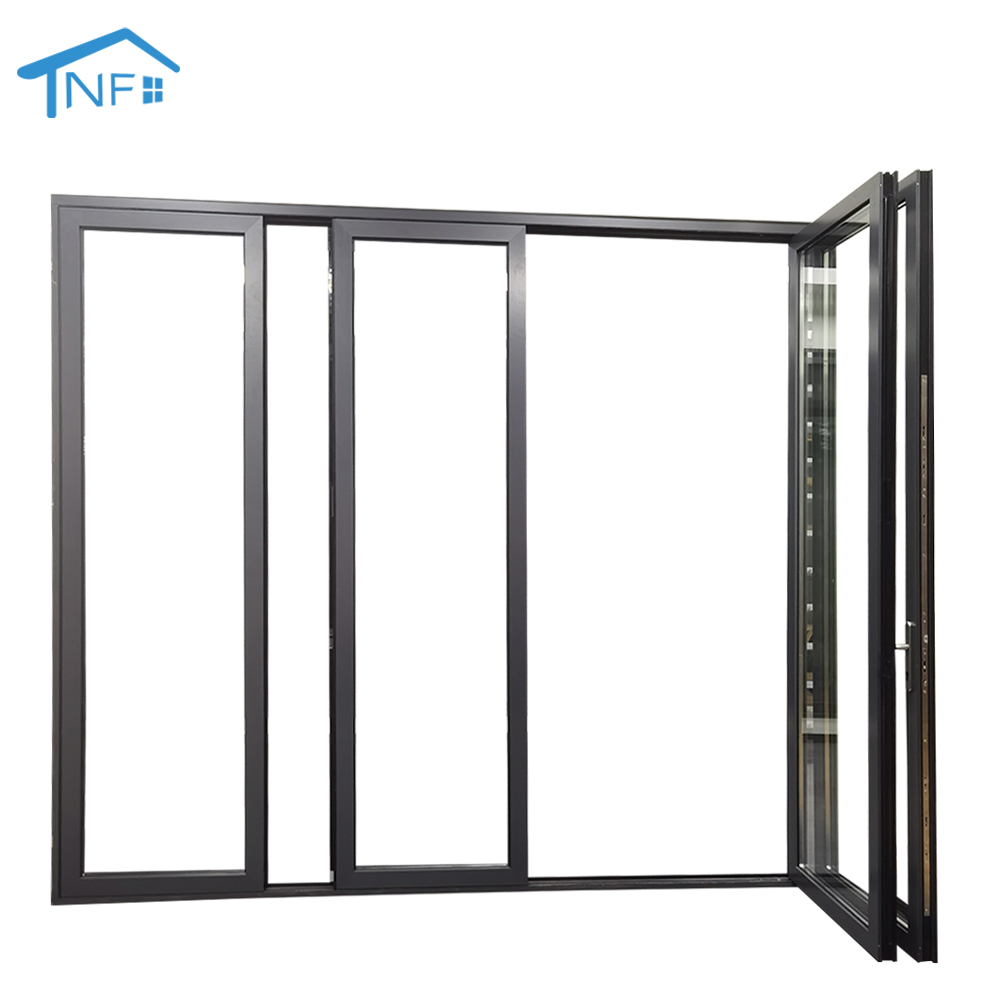 Factory Price Villa Aluminum Alloy Panoramic Foldable Door Double Tempered Glass Stainless Steel Flyscreen Modern Windproof