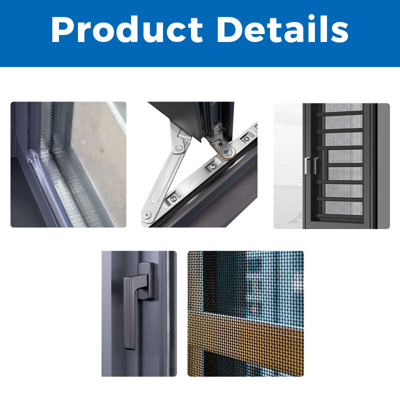 High Impact Insulated Thermal Break Bridge Aluminum Profile Frame Casement Windows with Screens and Bars for Houses
