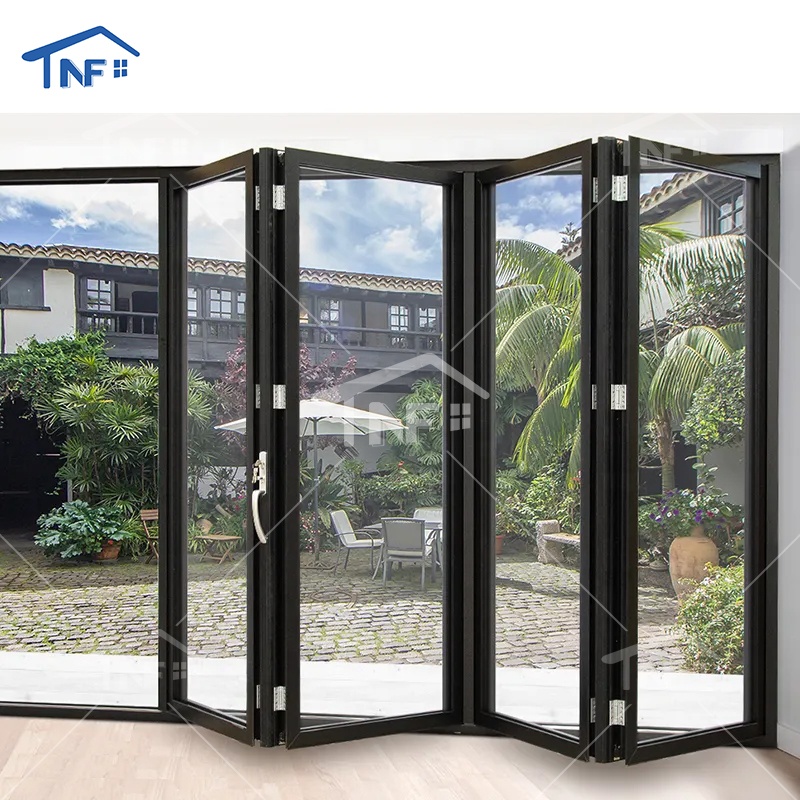 Custom NFRC Approved Modern Exterior Aluminum Tempered Glass Soundproof Waterproof Bi-Fold Accordion Powder Coated Folding Door