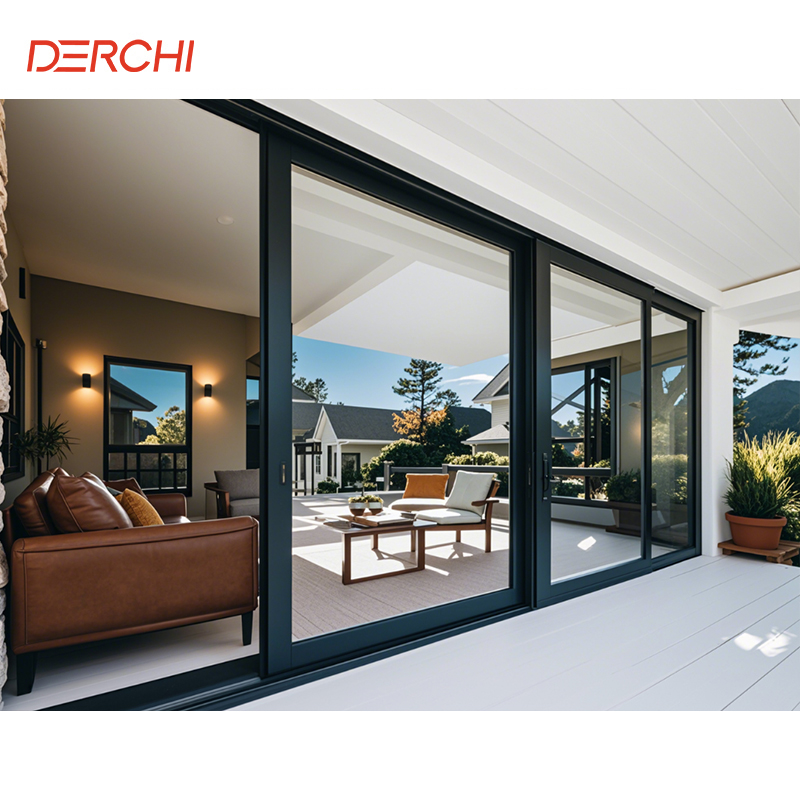 DERCHI NFRC Windproof Durable Aluminum Alloy Profiles Exterior Soundproof Balcony Doors Double Glazed Patio Sliding Door