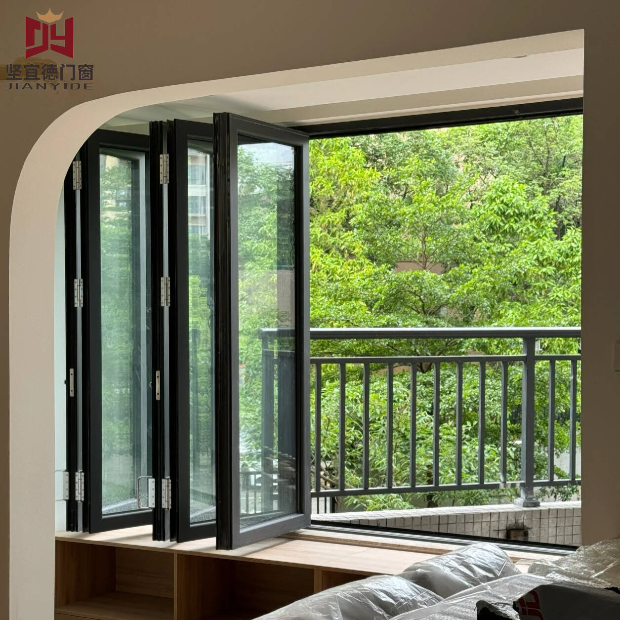 JIANYIDE Modern Aluminum Alloy Sliding Horizontal Folding Window Sound Insulation Folding Screen 5-Year Warranty Bathroom