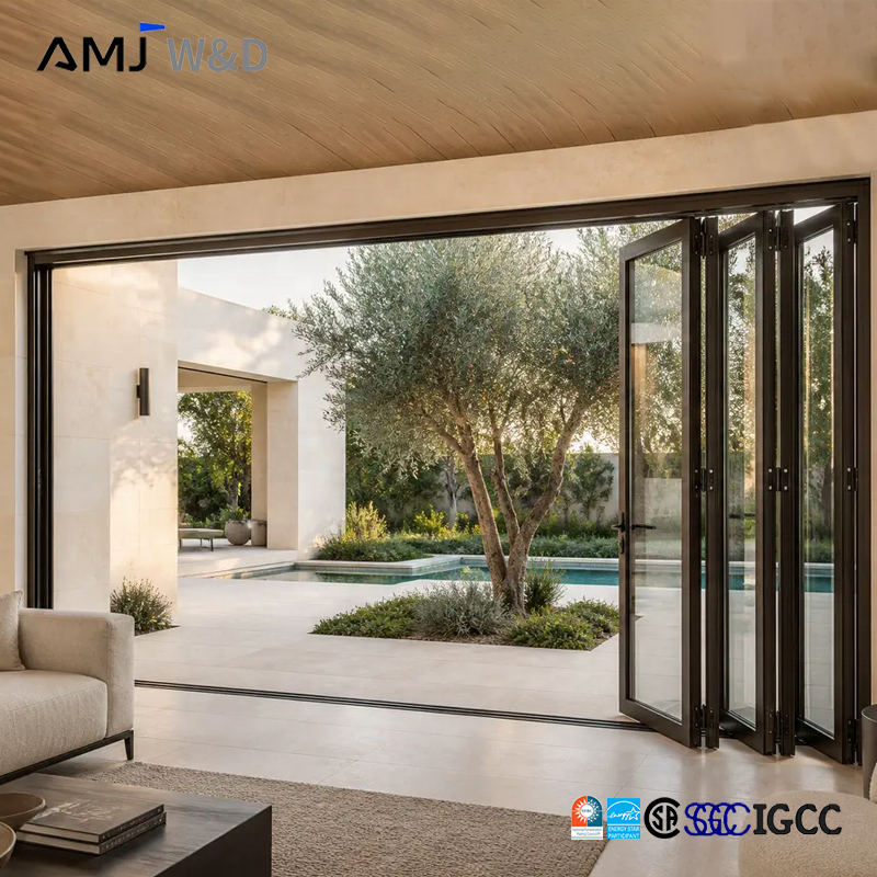 Custom Size Bifold Accordion Doors Thermal Break Aluminum Low-E Glass Folding Door For Villa Hotel Project