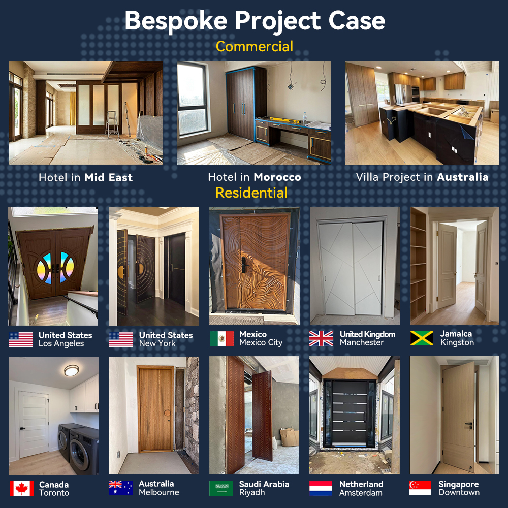 North America Residential Oak Modern Solid Wood Horizontal Multi-Panel Waterproof Interior Door For Bathroom