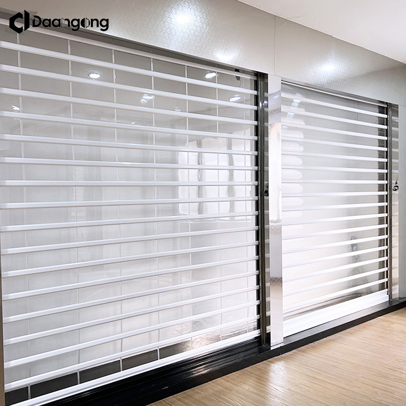 Crystal Tambour Style Rolling Door for Jewelry Displays with Frosted Polycarbonate and Soft Close Mechanism